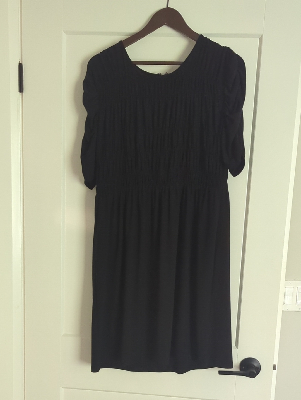 DKNY Black Smocked Midi Dress